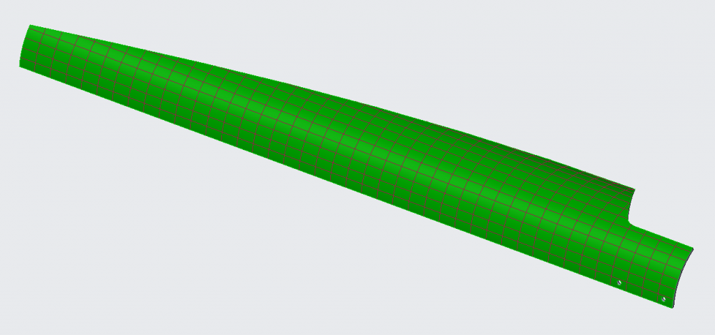 3D model of a wind turbine blade, cut from pipes. Optimized with OpenFOAM and DAKOTA