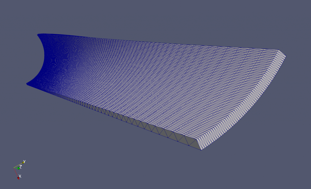 A CFD model of a circular-section wind turbine blade, surfaces generated with blockMesh