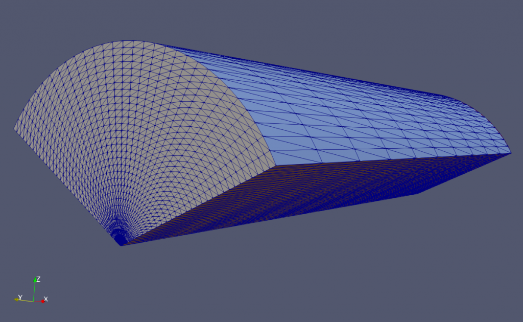 CFD model of a wind turbine blade: fluid domain, generated with blockMesh